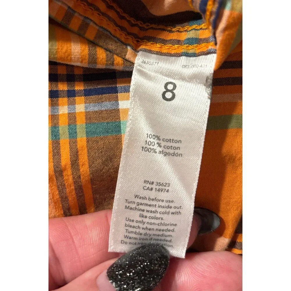 Carter’s boy, size 8‎ cotton machine, washable button down collared plaid shirt
